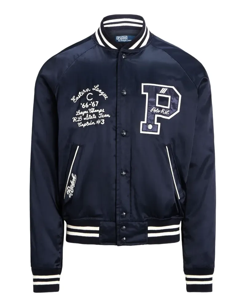 Ralph Lauren Satin Letterman bomber jacket - Blau Blau