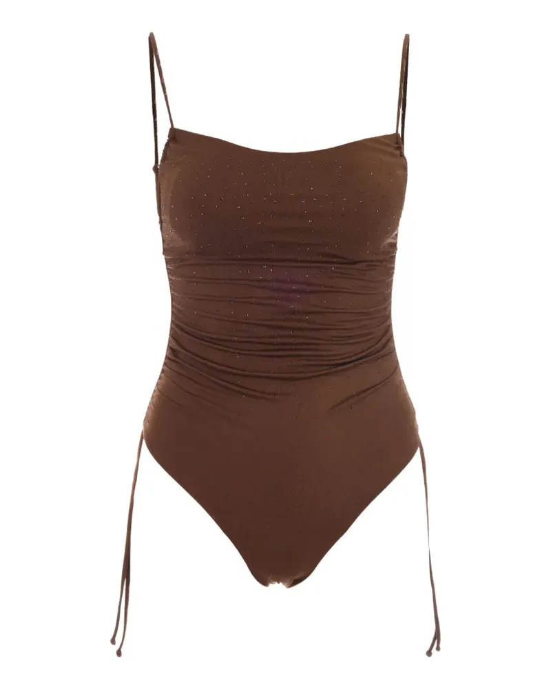 MC2 Saint Barth crystal-embellished ruched swimsuit - Braun Braun