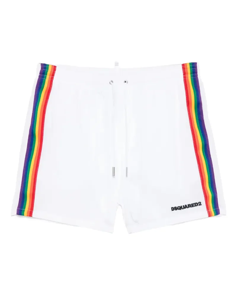 Dsquared2 Badeshorts mit Regenbogenstreifen und Kordelzug - Weiß Weiß