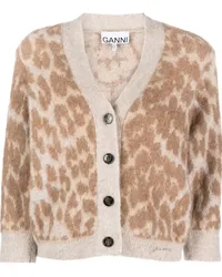 Ganni Cardigan mit Leopardenmuster Nude