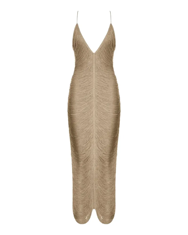 BLESS Solé fringe-detail V-neck dress - Gold Gold