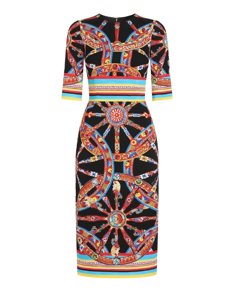 Dolce & Gabbana Charmeuse Kleid mit Carretto-Print - Schwarz Schwarz