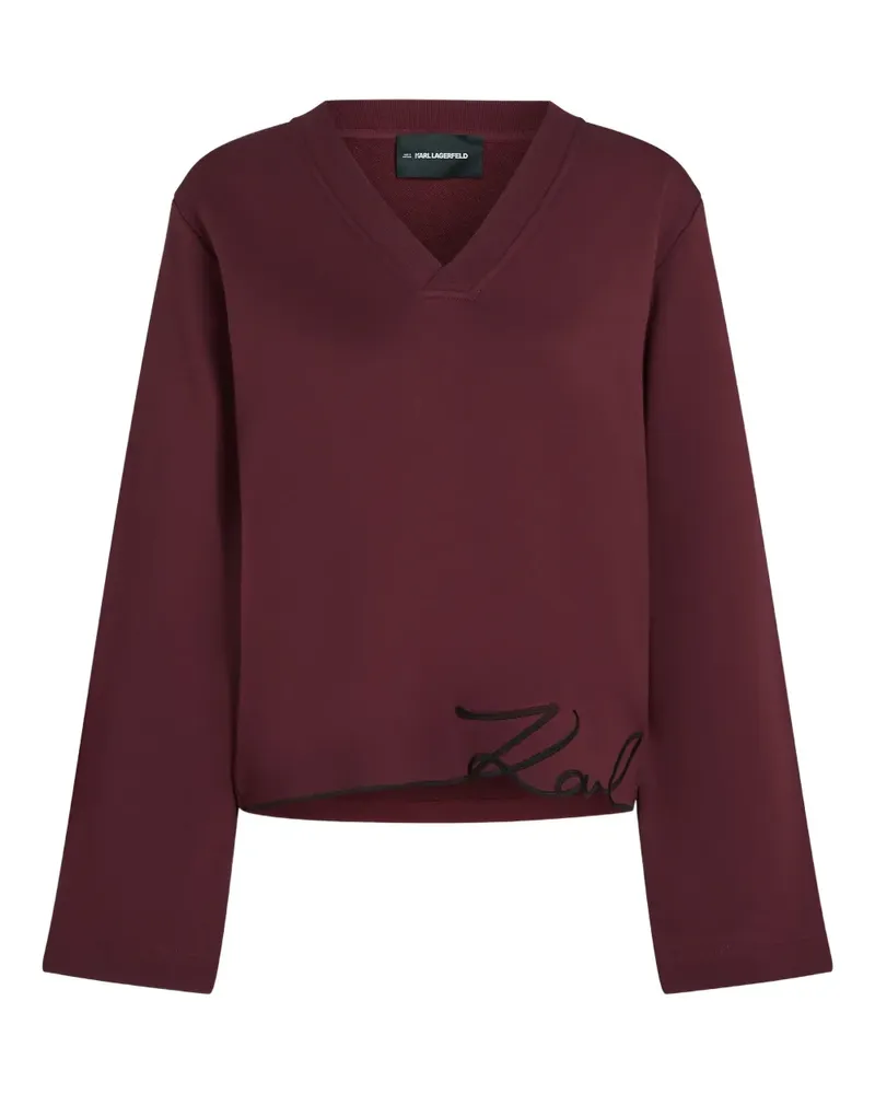 Karl Lagerfeld V-Ausschnitt-Pullover mit ikonischem Saum - Rot Rot