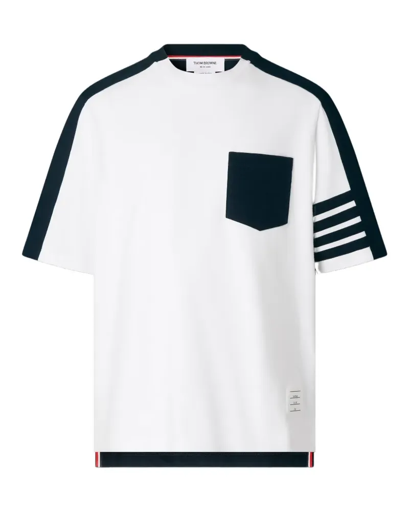 Thom Browne T-Shirt in Colour-Block-Optik mit Logo-Streifen - Weiß Weiß