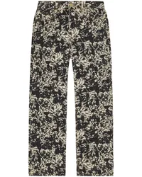 Ganni Schlagjeans mit Blumen-Print Schwarz