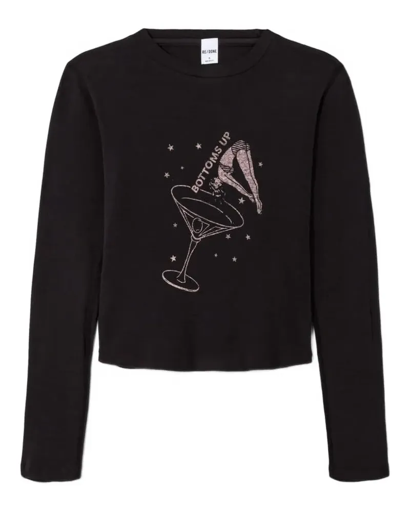 RE/DONE 90s Langarmshirt mit "Bottoms Up"-Print - Schwarz Schwarz