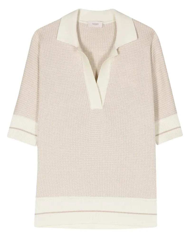 AGNONA Poloshirt mit Hahnentrittmuster - Nude Nude
