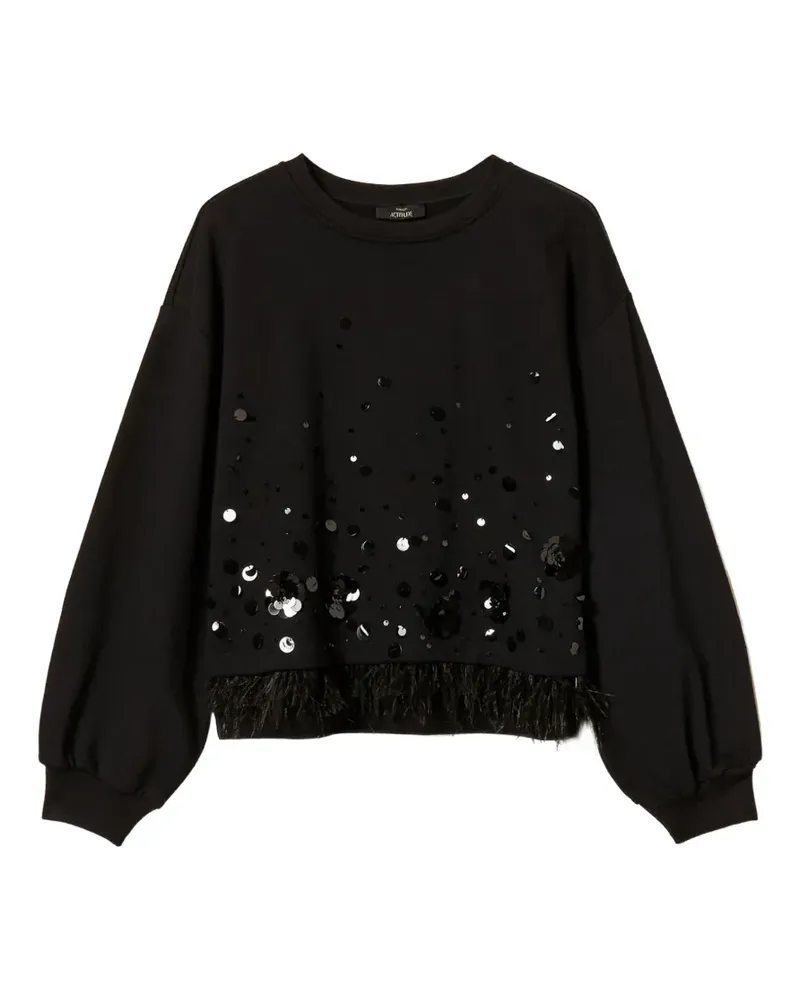 Twin-Set sweatshirt with embroidery and feathers - Schwarz Schwarz