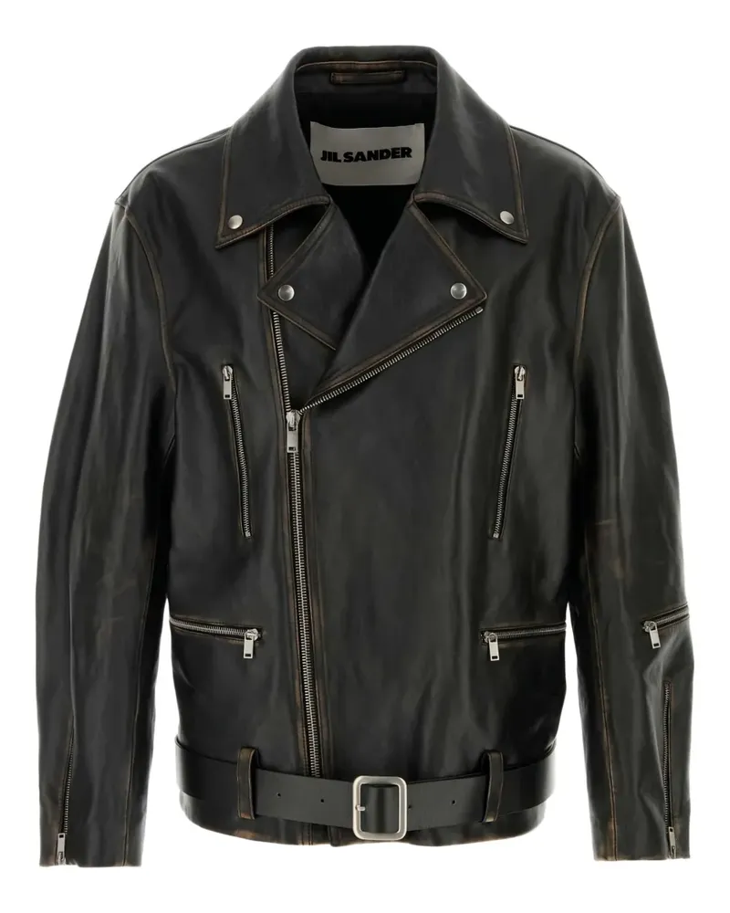 Jil Sander Lederjacke mit Reißverschluss - Schwarz Schwarz