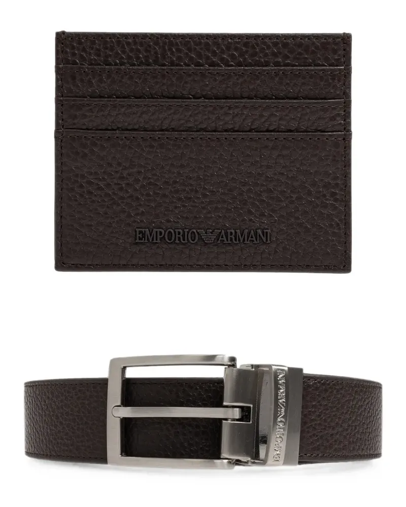Emporio Armani pebbled leather belt and cardholder (set of two) - Braun Braun