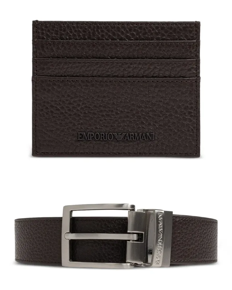 Emporio Armani Gürtel und Kartenetui aus gekörntem Leder (2er-Set) - Braun Braun