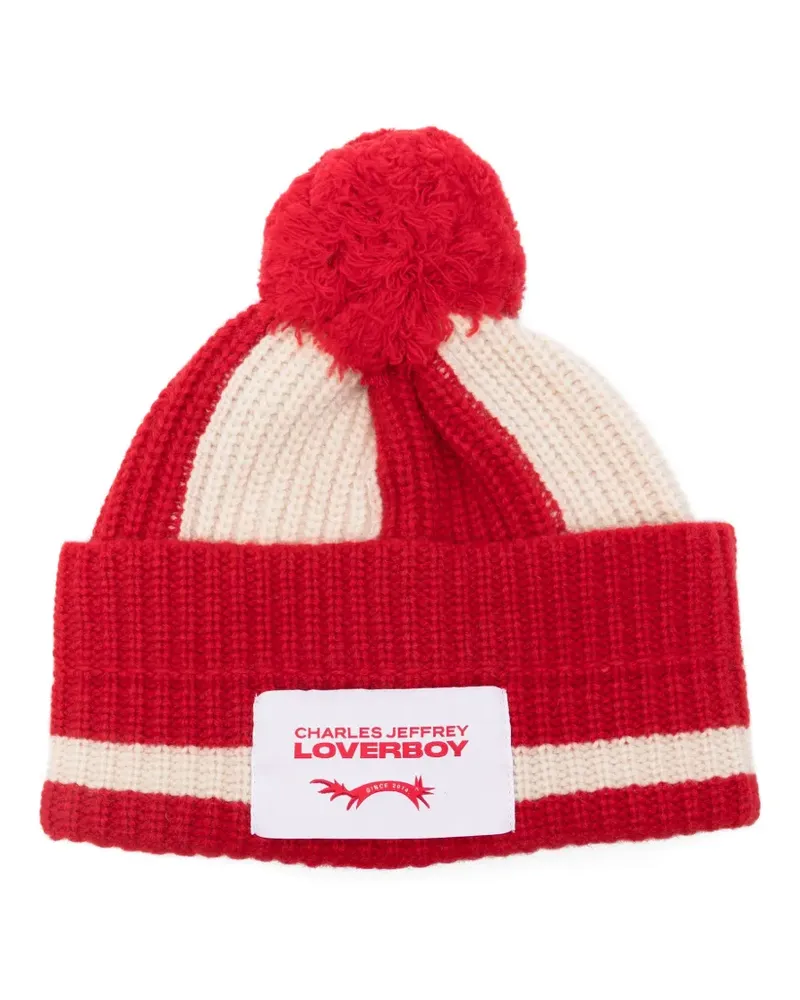Charles Jeffrey Loverboy Pompom striped beanie - Rot Rot