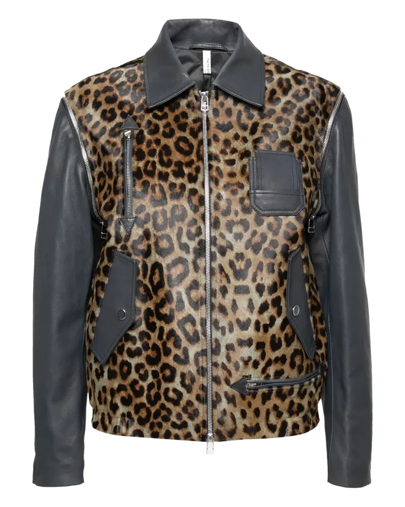 Faith Connexion Moto Lederjacke mit Leoparden-Einsatz - Nude Nude