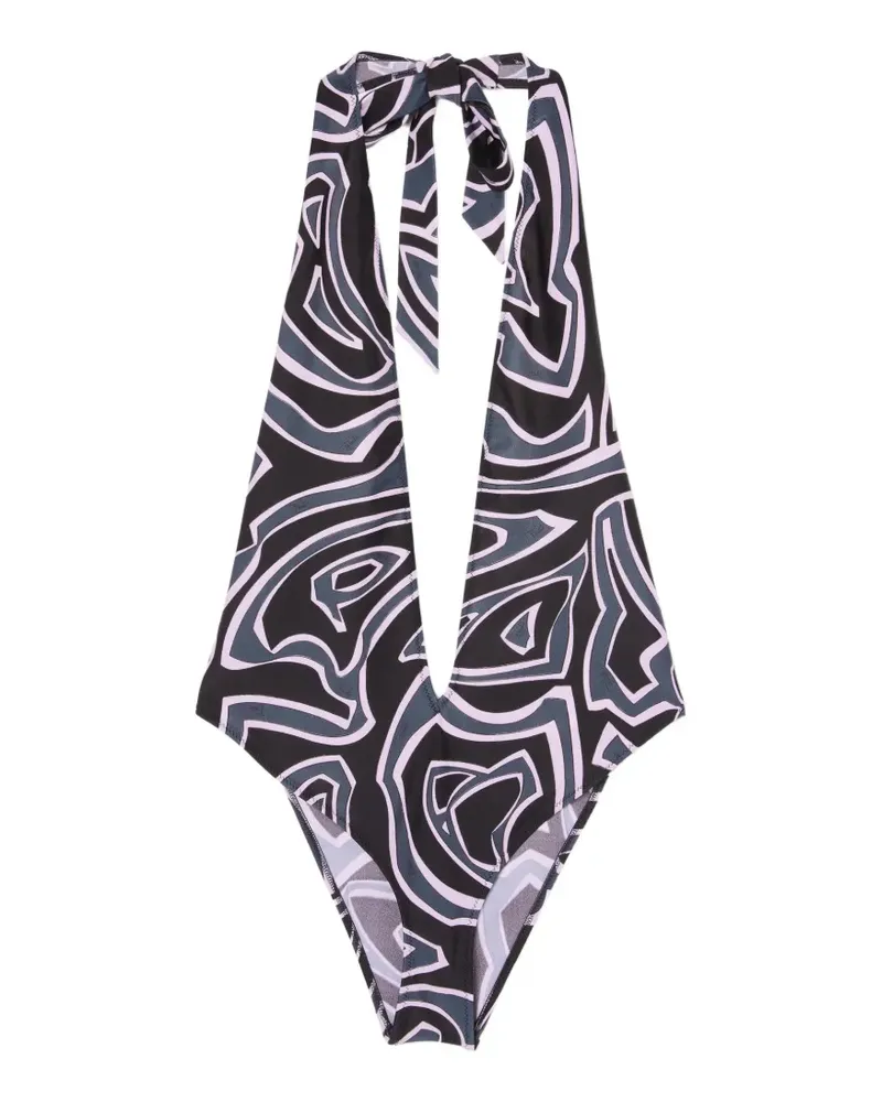 Emilio Pucci labirinto-print deep-neckline swimsuit - Schwarz Schwarz