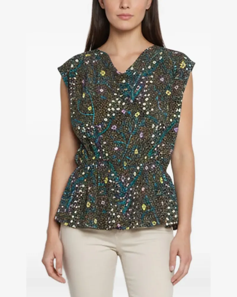 Joseph Trellis Floral Bluse mit Wasserfallkragen - Schwarz Schwarz