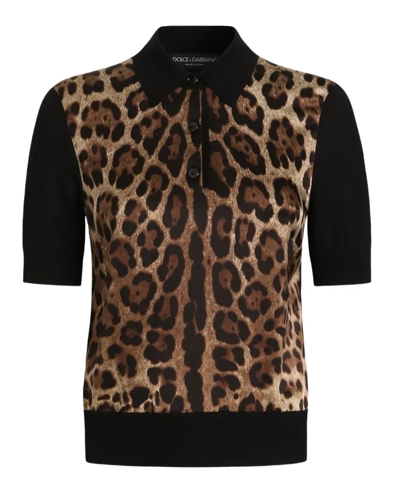 Dolce & Gabbana Polo-Pullover aus Wolle mit Leo-Print - Nude Nude