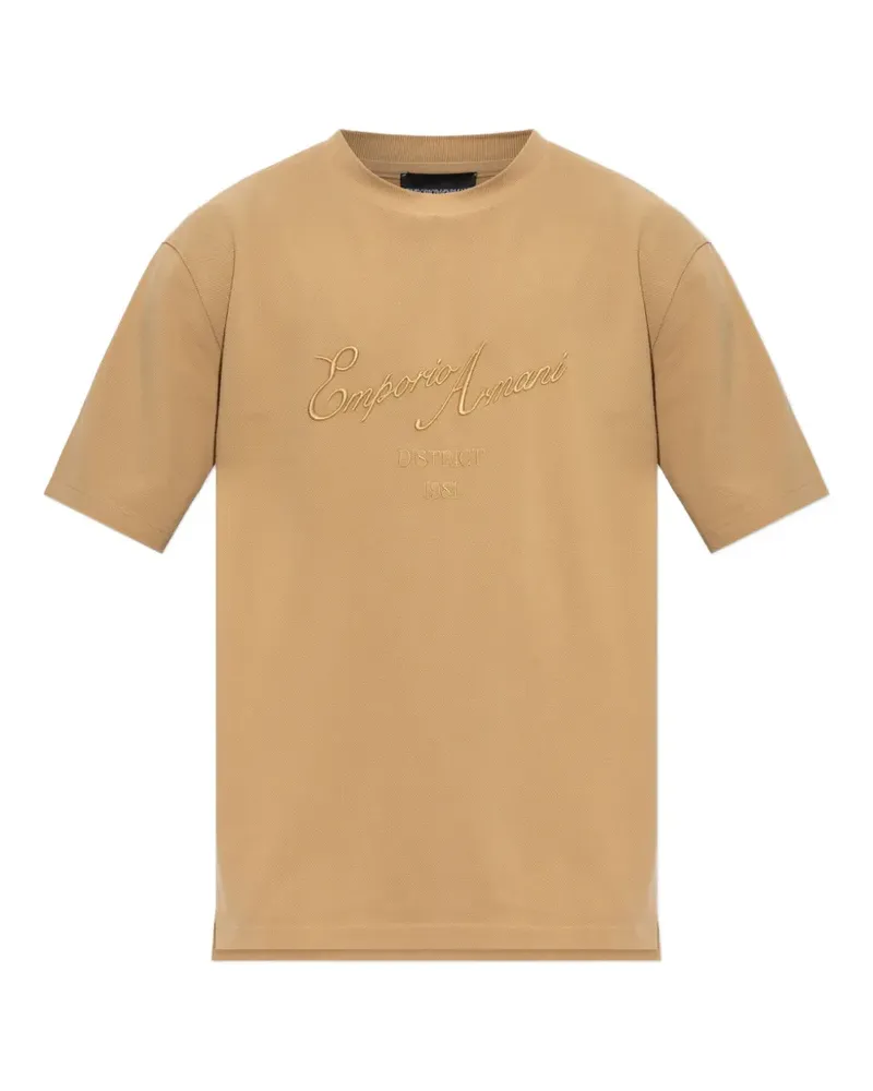 Emporio Armani logo-embroidered T-shirt - Nude Nude
