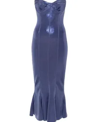 Norma Kamali Midikleid aus Lamé Blau