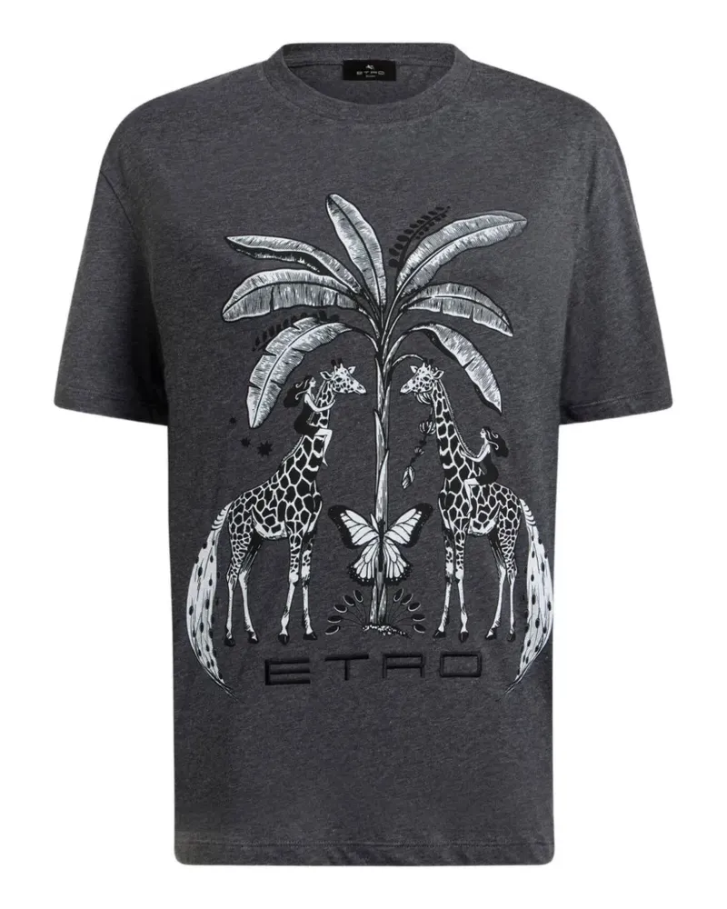 Etro cotton jersey T-shirt with placed giraffe-print - Grau Grau