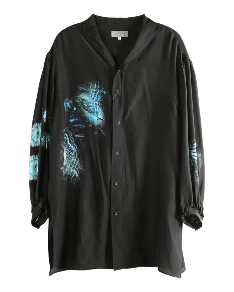 Yohji Yamamoto graphic-print scarf-collar blouse - Schwarz Schwarz