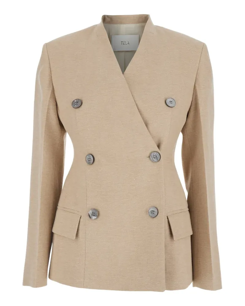 TELA lapelless double-breasted blazer - Nude Nude