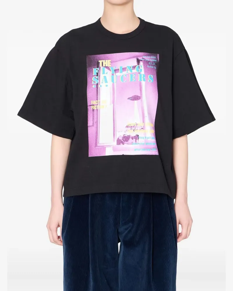 kolor T-Shirt mit grafischem Print - Schwarz Schwarz