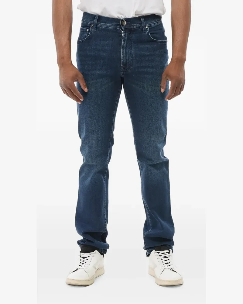 Corneliani logo-embroidered washed jeans - Blau Blau