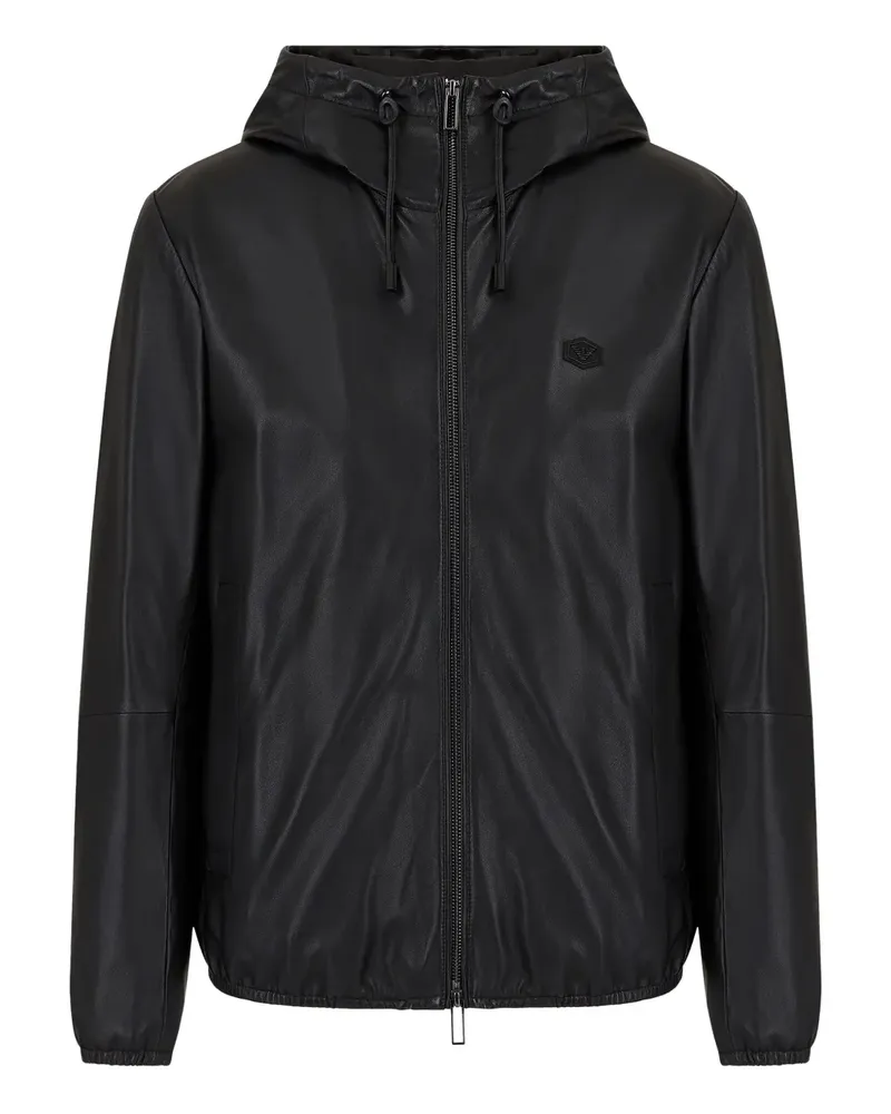 Emporio Armani embroidered-logo leather jacket - Schwarz Schwarz