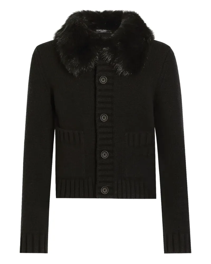Dolce & Gabbana Geknöpfter Cardigan mit Kragen aus Faux Fur - Schwarz Schwarz