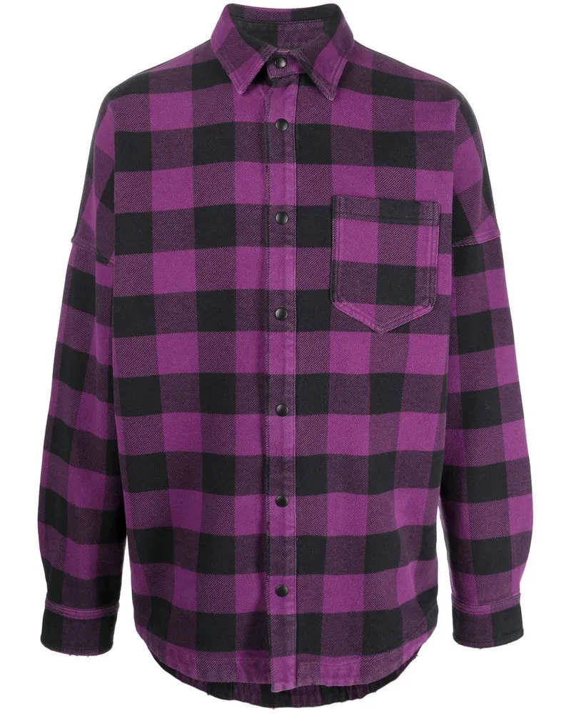 Palm Angels Kariertes Hemd mit Logo-Print - Violett Violett