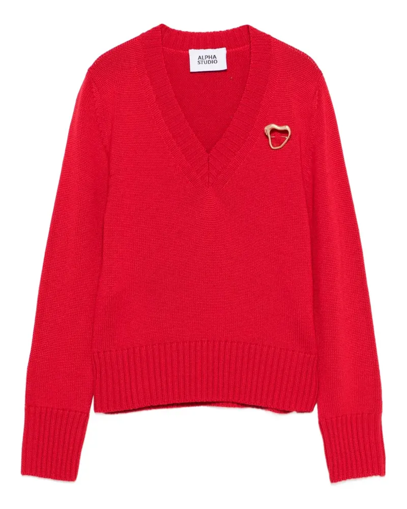 Alpha Studio Pullover mit V-Ausschnitt - Rot Rot