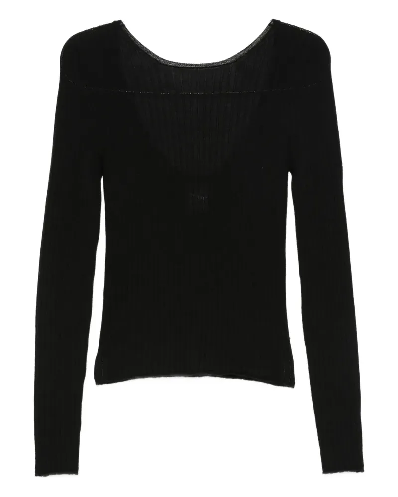 TELA Gerippter Pullover mit V-Ausschnitt - Schwarz Schwarz