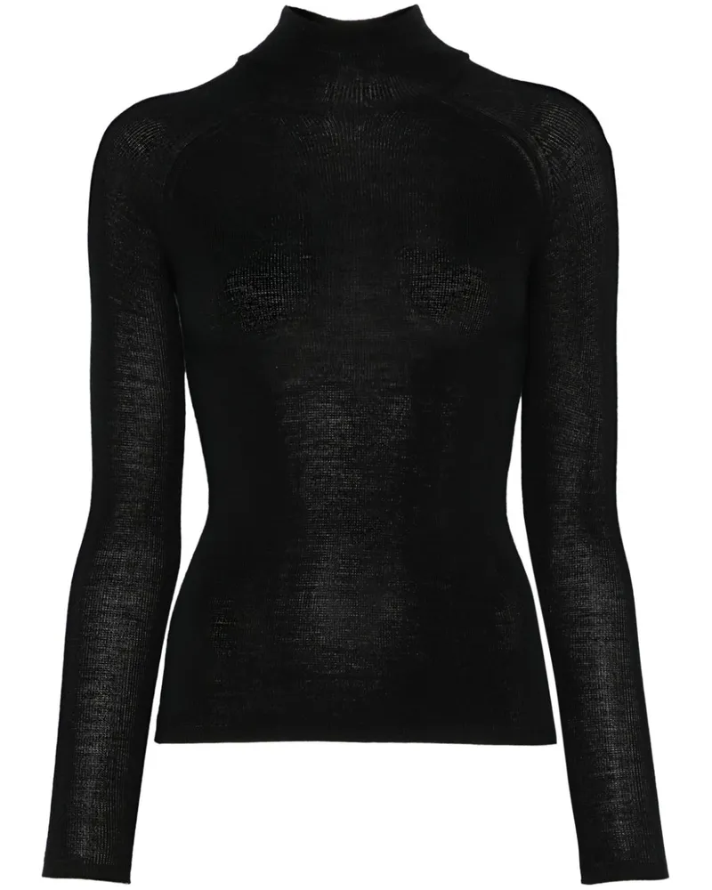 Majestic Fein gerippter Pullover Schwarz