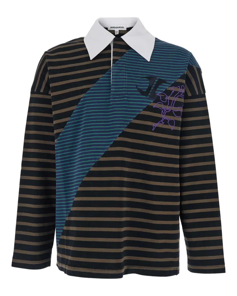 JORDANLUCA Gestreiftes Poloshirt mit Logo-Stickerei - Schwarz Schwarz