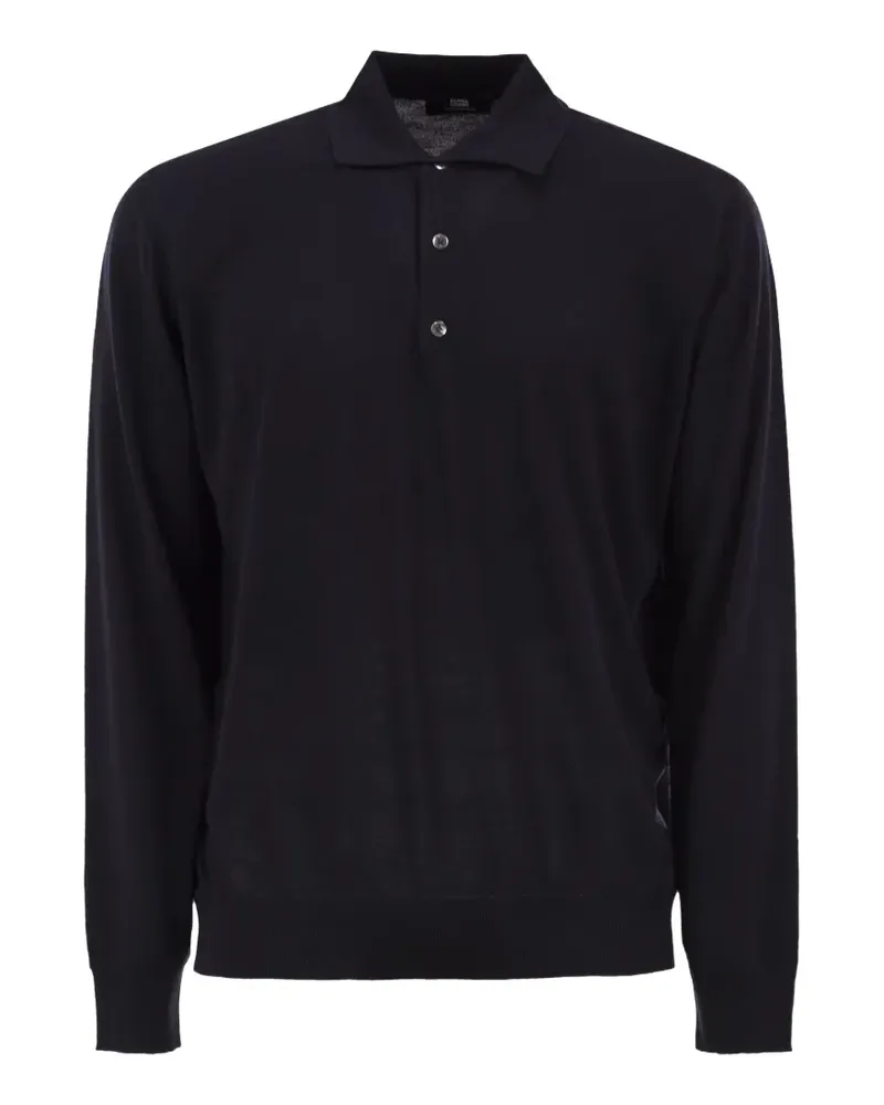 Alpha Studio Strick-Poloshirt aus Merinowolle - Blau Blau
