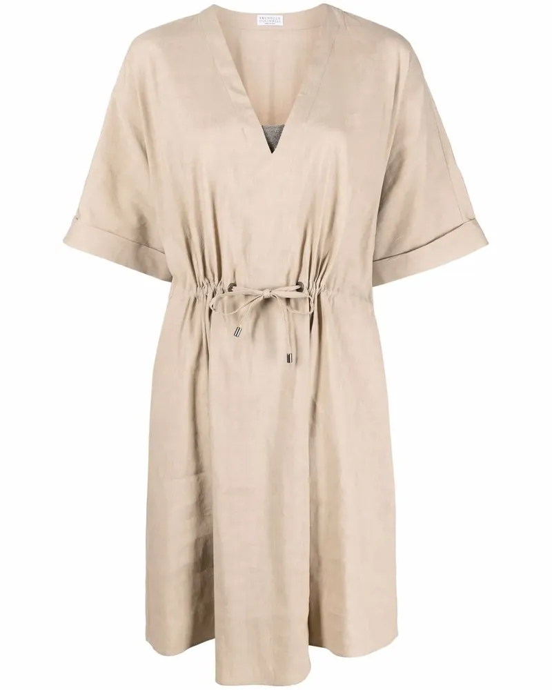 Brunello Cucinelli Minikleid aus Leinen mit Kordelzug - Nude Nude