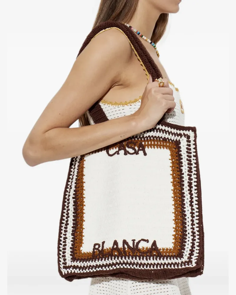 Casablanca Paris logo-embroidered crocheted tote bag - Weiß Weiß