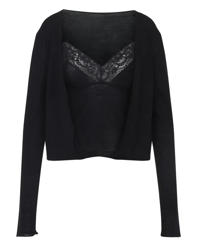 Alberta Ferretti Top mit Spitzenbesatz - Schwarz Schwarz
