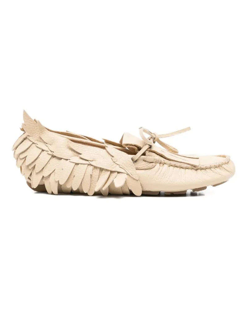 Alberta Ferretti feather-embellished fringed shoes - Nude Nude