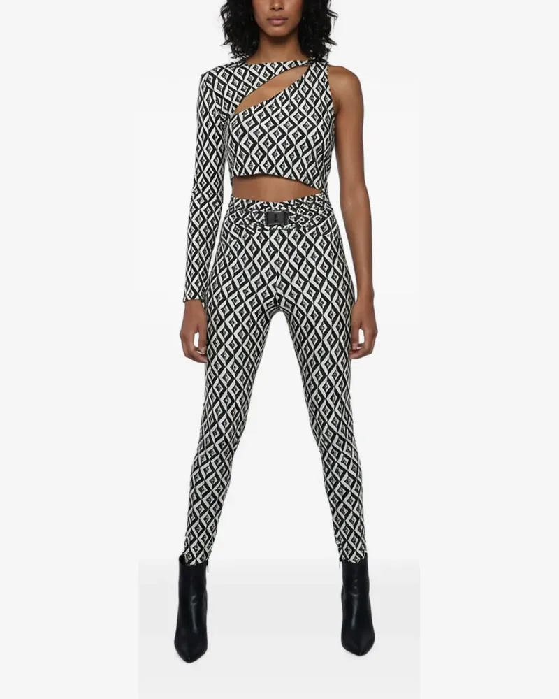 Elisabetta Franchi monogram-print one-shoulder jumpsuit - Schwarz Schwarz