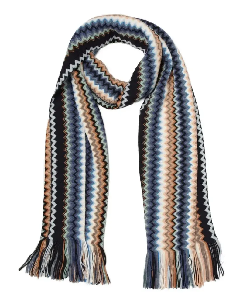 Missoni zigzag knit fringed scarf - Blau Blau