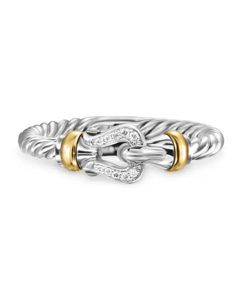 David Yurman 18kt Petite Buckle Gelbgold- und Sterlingsilberring mit Diamanten (2mm Silber