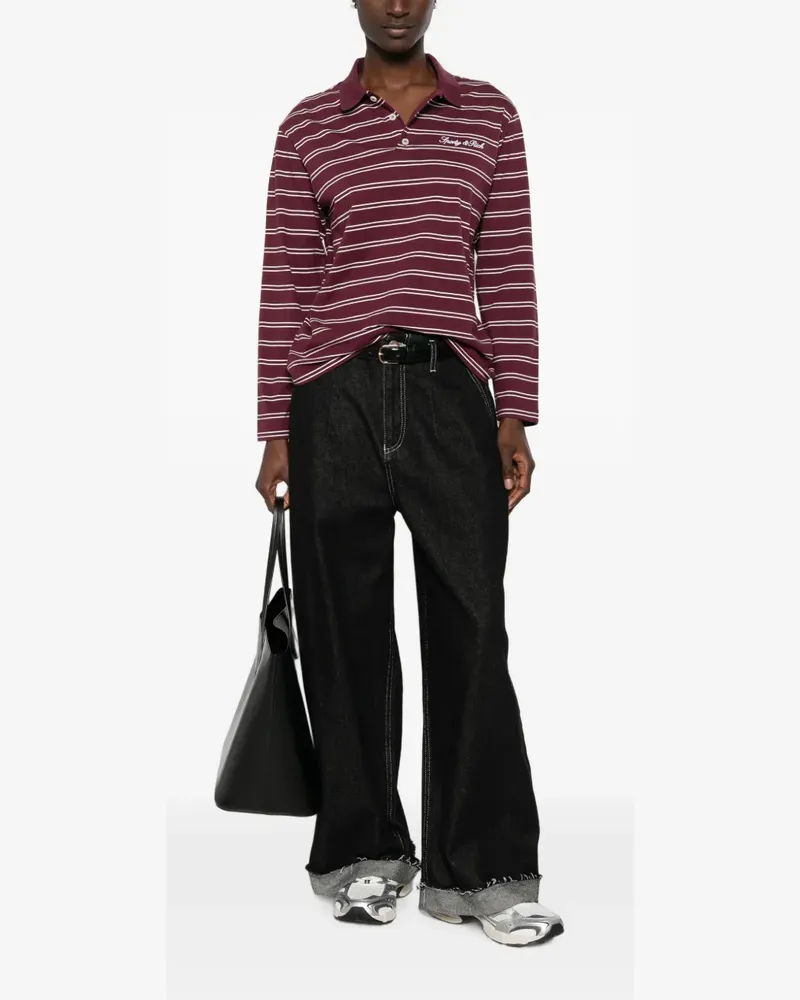 SPORTY & RICH Signature logo striped long-sleeve polo shirt - Rot Rot