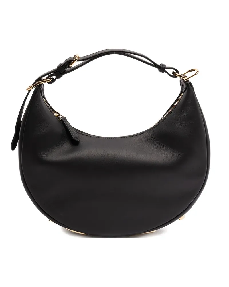 Fendi Halbrunde Schultertasche mit goldfarbenem Schriftzug - Schwarz Schwarz
