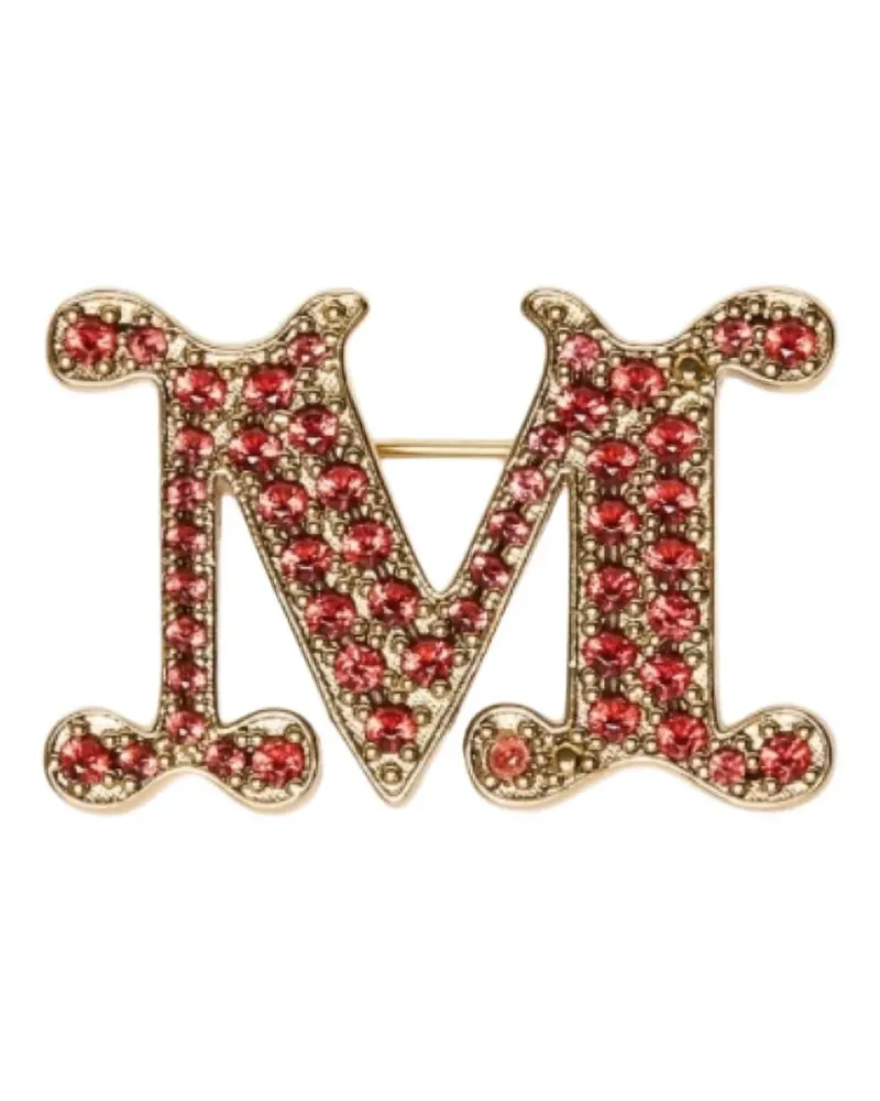 Max Mara crystal-embellished logo-plaque brooch - Gold Gold