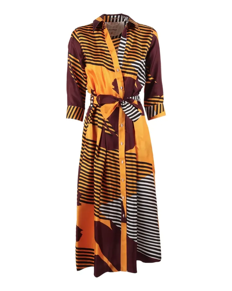 LE3 Sarte Pettegole abstract-print belted shirt dress - Orange Orange