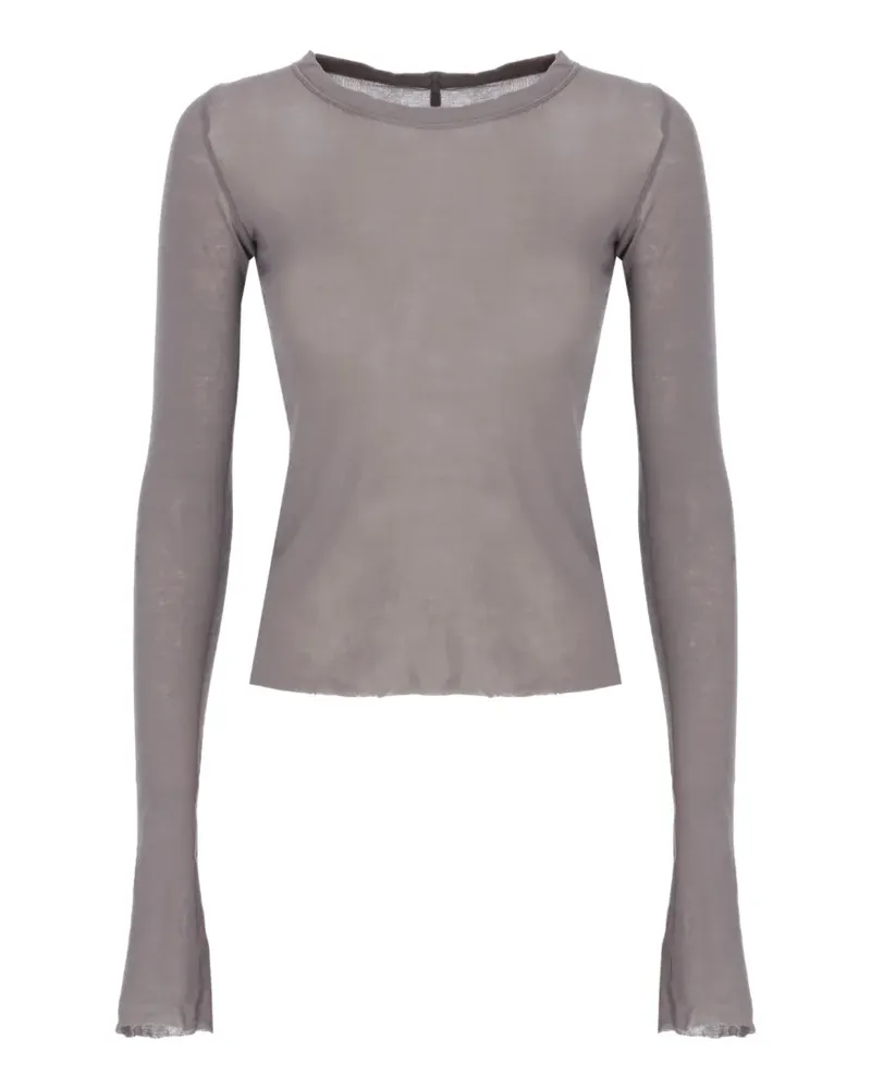 Rick Owens Temple Cropped Rib LS T-Shirt mit unbearbeitetem Saum - Grau Grau