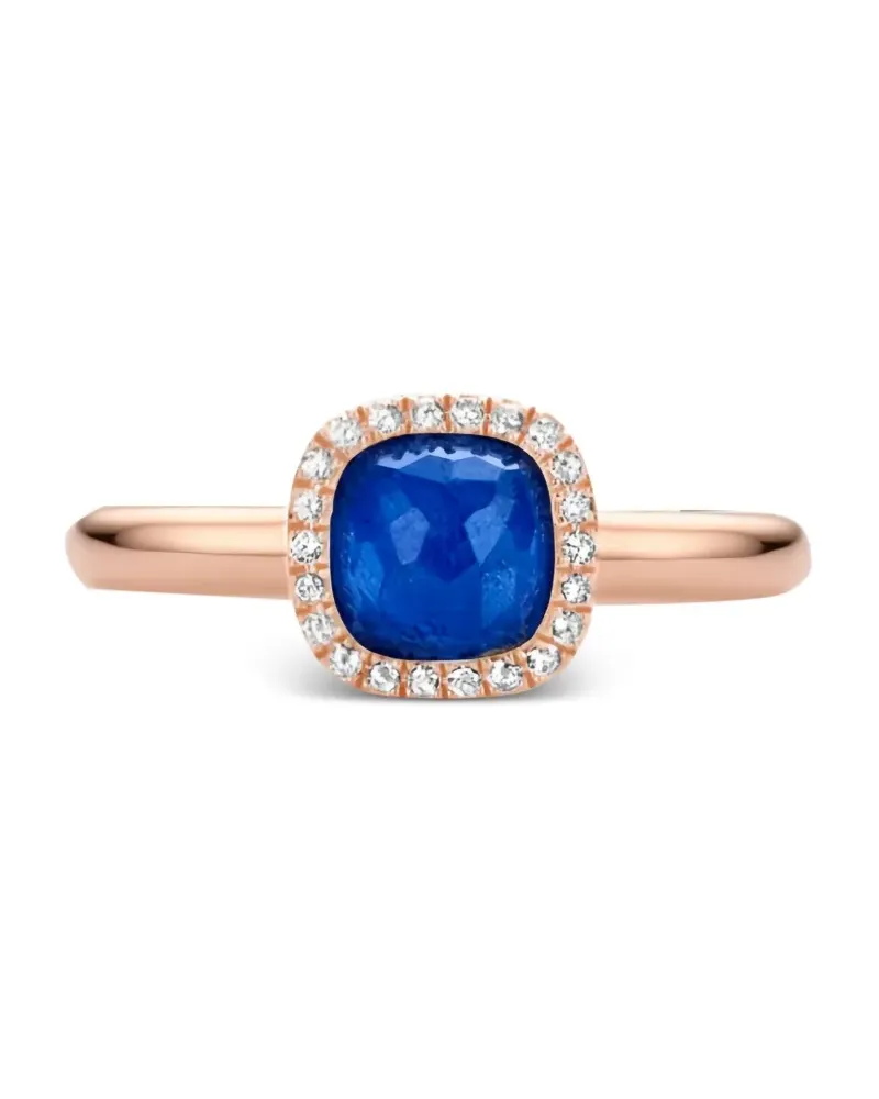 TIRISI 18kt Halo Rotgoldring mit Saphir und Diamant - Blau Blau