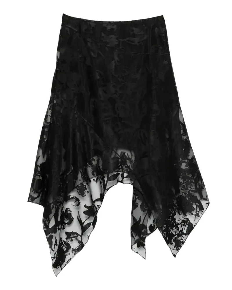Alexander McQueen flower devoré asymmetric skirt - Schwarz Schwarz