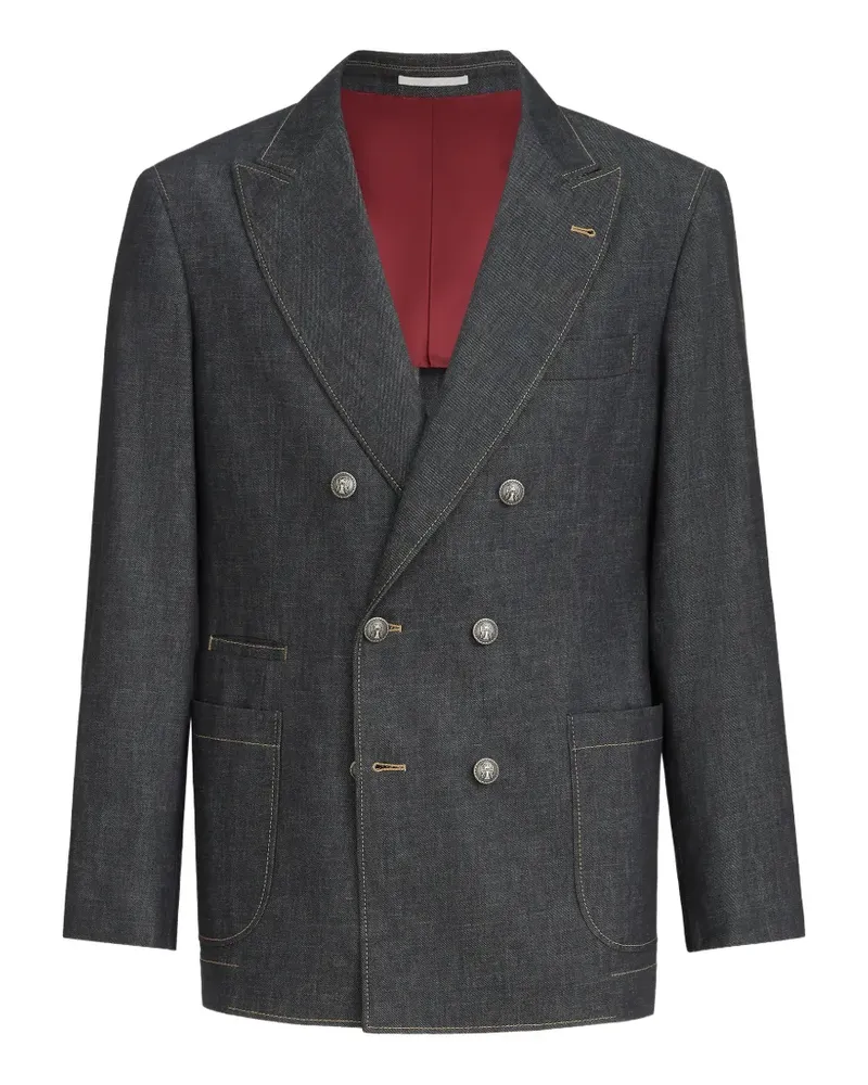 Brunello Cucinelli Dekonstruierter Eineinhalbreiher aus leichtem No-Fade-Denim mit aufgesetzten Taschen und Metallknöpfen - Grau Grau